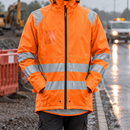 High Visibility Class 3 Waterproof PU Rain Jacket - High-Vis Orange