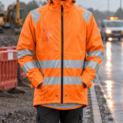 High Visibility Class 3 Waterproof PU Rain Jacket - High-Vis Orange