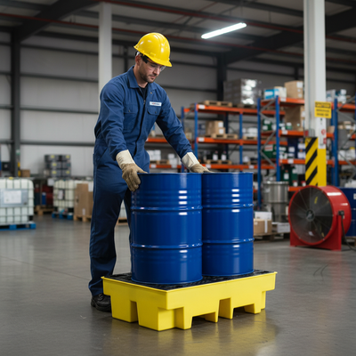 Heavy Duty Double Drum Spill Pallet for Safe Storage