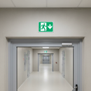 Dark Gray Premium Fire Safety Signs - Running Man Downwards Arrow