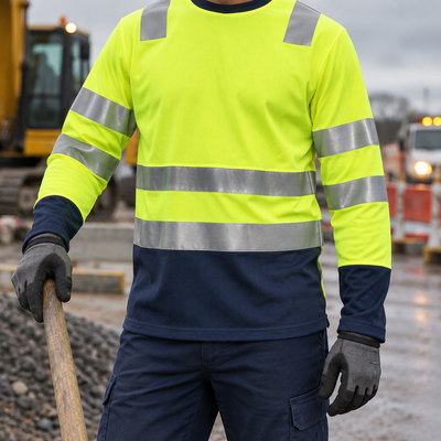 Class 2 High Visibility Long Sleeve Top - Hi-Vis Yellow/Navy
