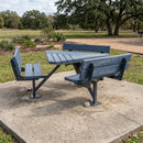 Triangle 9-person picnic table with steel frame and recycled plastic boards