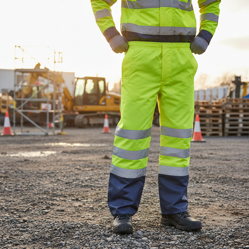 Slate Gray Professional Two-tone Hi-vis Waterproof Trousers - Saturn Yellow / Navy