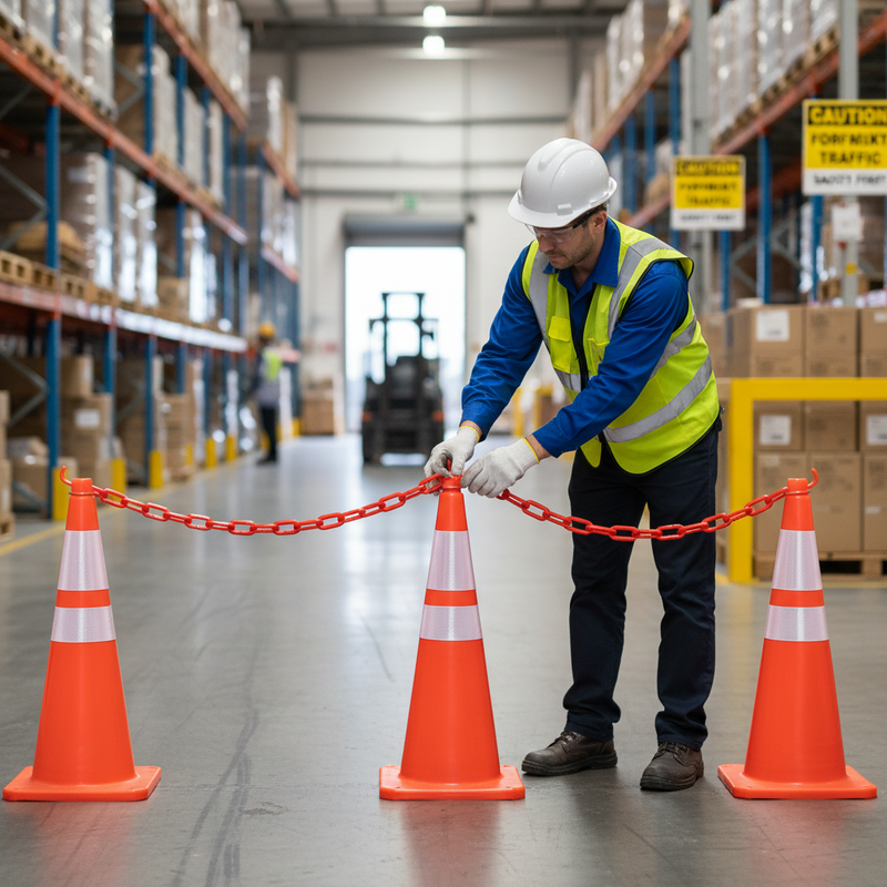 Rosy Brown Premium Plastic Cone Chain 2.5m - High Visibility Red