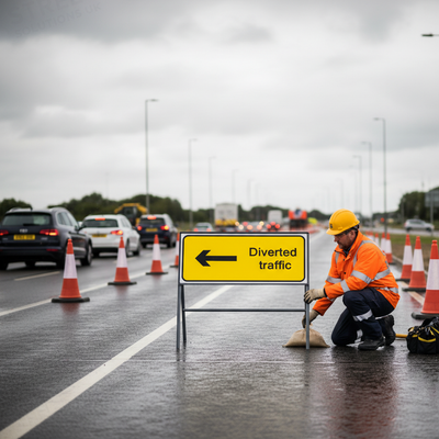 Diverted Traffic Arrow Left Metal Sign Face - 1050 x 450mm