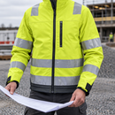 Class 3 Hi-Vis Softshell Jacket, Reinforced Elbows - Yellow/Grey
