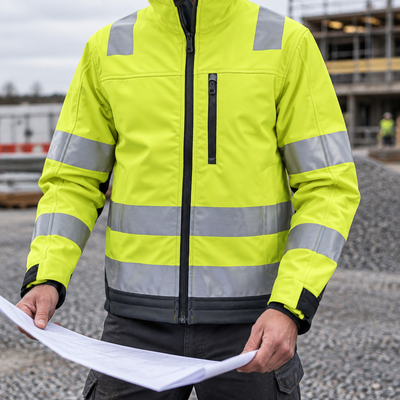 Class 3 Hi-Vis Softshell Jacket, Reinforced Elbows - Yellow/Grey