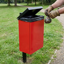 Post-mountable galvanised steel dog waste bin with front opening