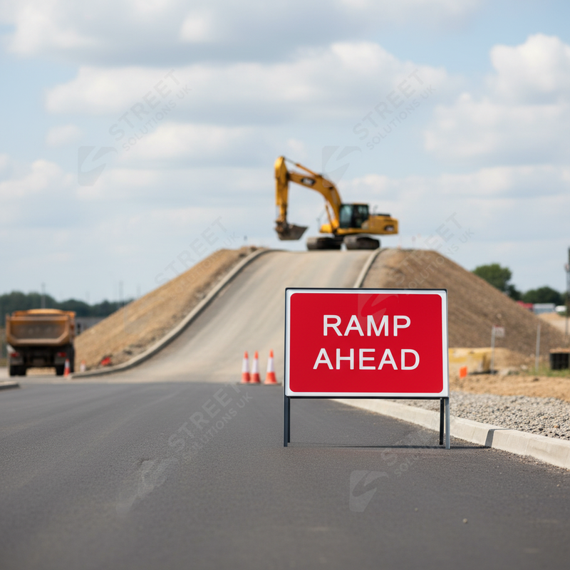 Light Gray Heavy Duty Ramp Ahead Metal Sign 1050 x 750mm - Chapter 8 Compliant