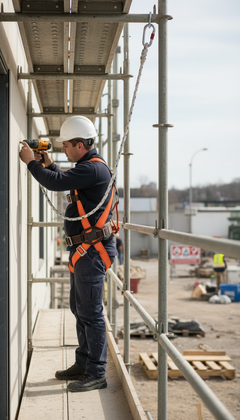 Gray Professional Work Platform Fall Arrest Kit with Harness and Energy Absorber