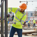 Gray Long Sleeve High-Visibility Polo Shirt in Vibrant Saturn Yellow