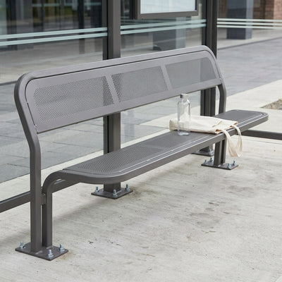 2000mm Steel Bench with Backrest and Perforated Seat