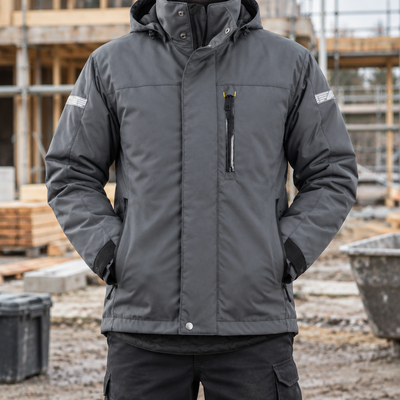 Waterproof Insulated Jacket, Detachable Hood - Steel Grey/Black