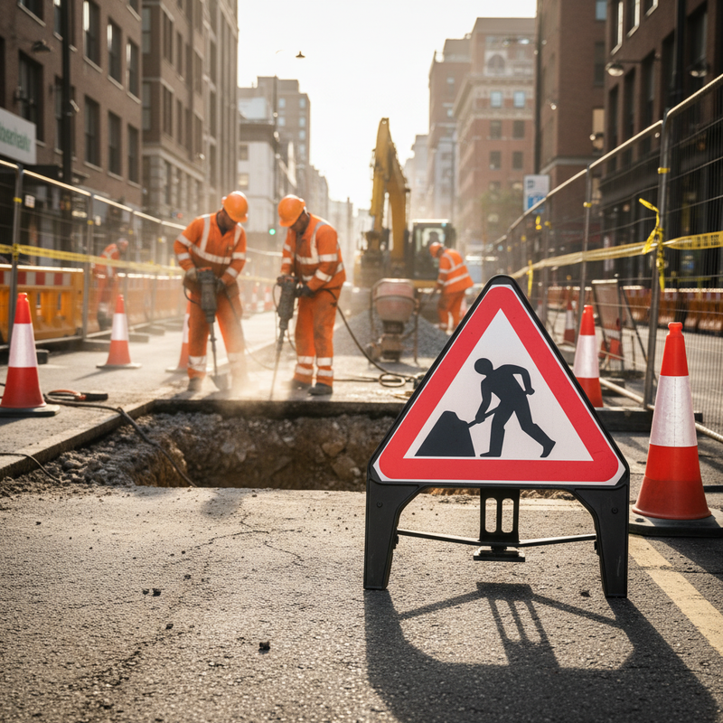 Rosy Brown Premium Men At Work Sign - 750mm Q-Sign for Durable Traffic Management