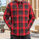 Insulated Cotton and Nylon Work Shirt with Pile Lining - Red/Black