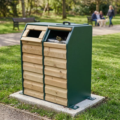 Timber fronted combined dog waste and litter bin