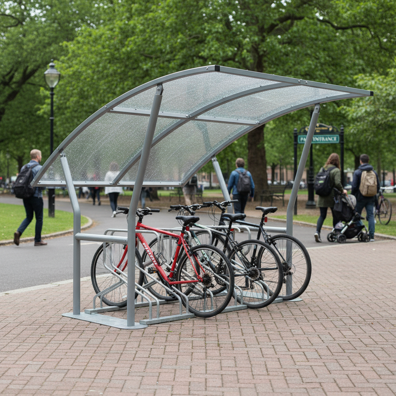 Dark Olive Green Premium Cycle Shelter with Curved Polycarbonate Roof - 2m to 5m Lengths