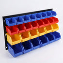 Wall mounted louvre panel storage bin system with 20 or 28 bins (view 2)