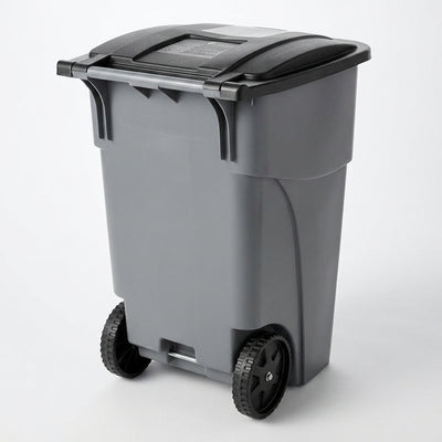 190 litre grey rollout wheeled bin with hinged lid