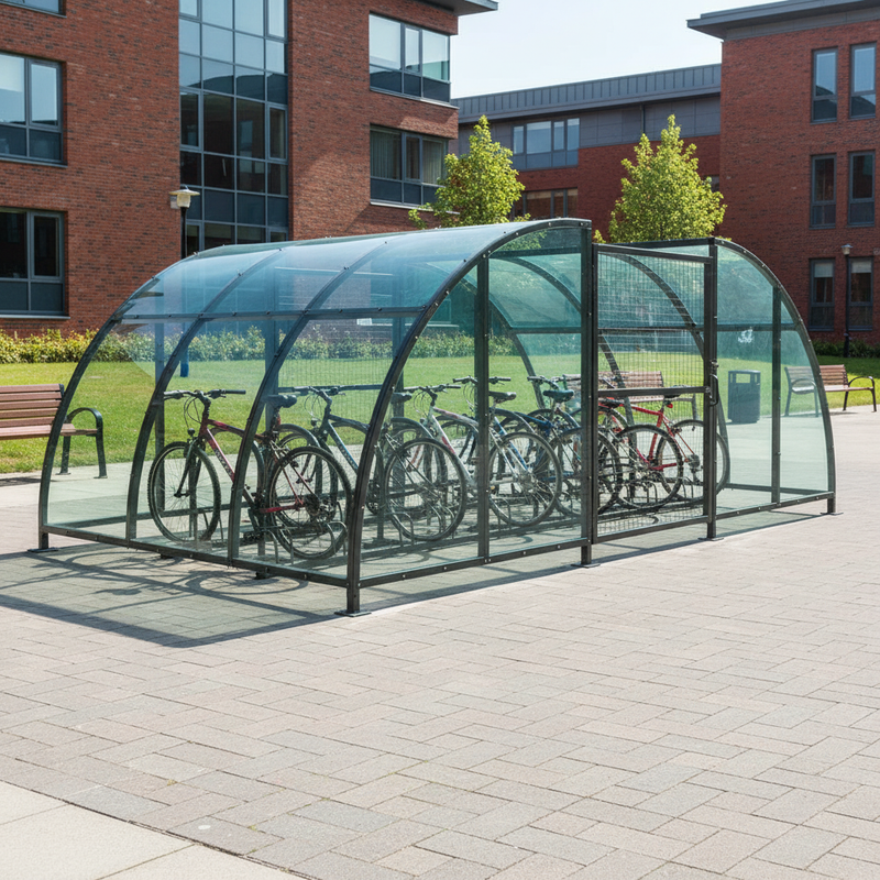 Light Gray Premium Clear PETG Compound Cycle Shelter with Extension Bays