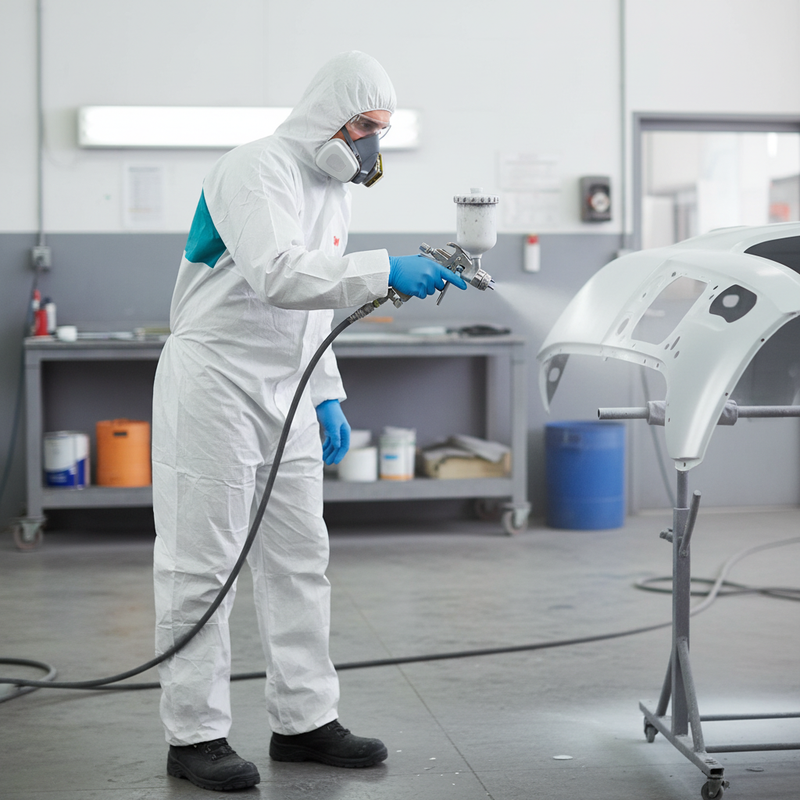 Gray Premium Disposable Protective Coverall with Elasticated Hood and Cuffs