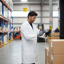 Gray Professional Poly Cotton Warehouse Coat - White with Multiple Pockets