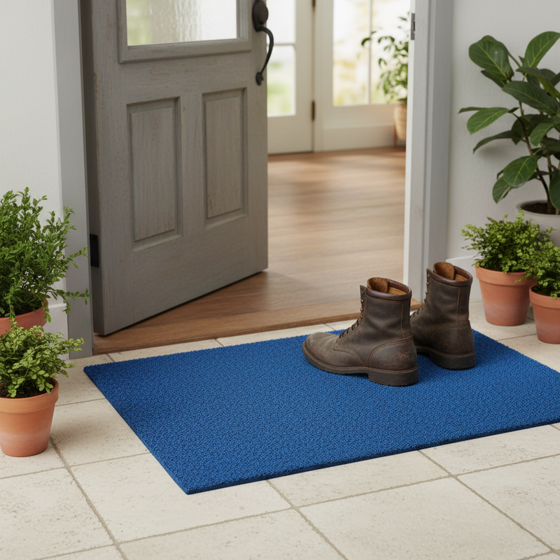 Dark Gray High-Performance Cotton Thin Door Mat - Blue - Machine Washable