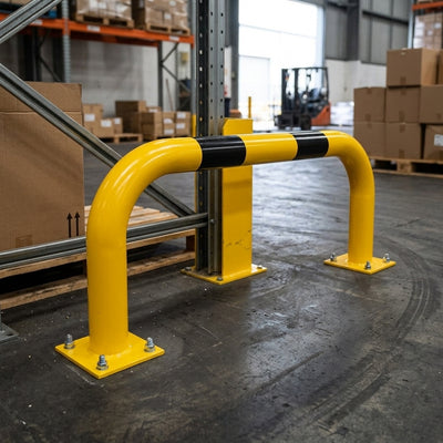 600 × 1500mm steel collision protection guard, yellow & black