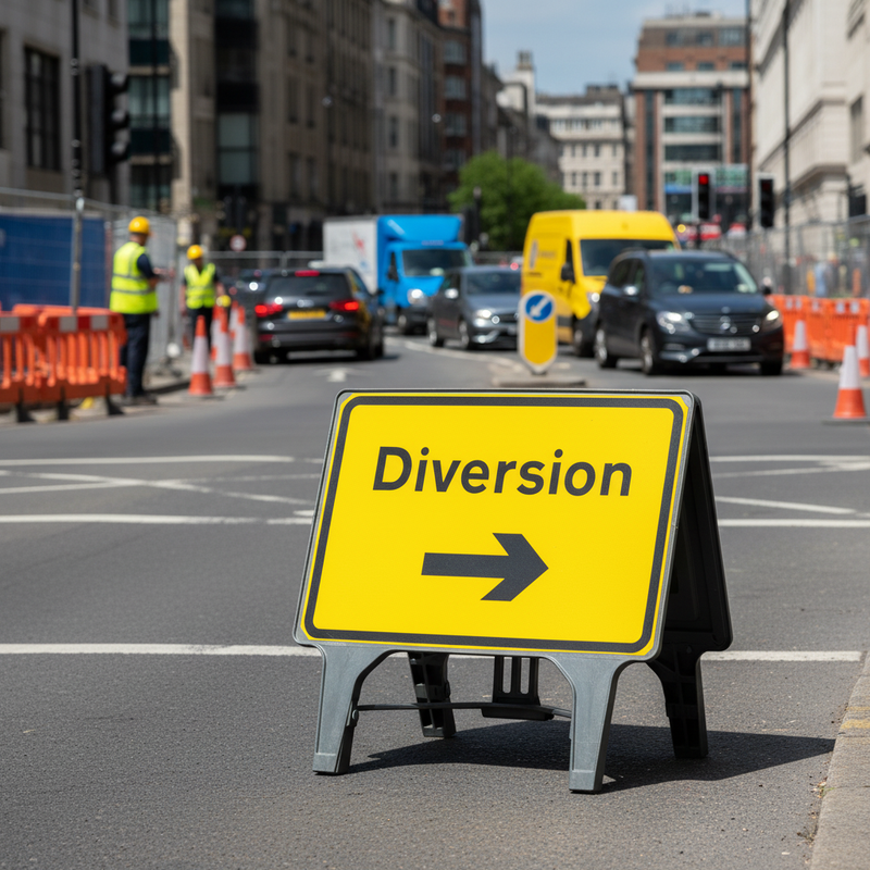 Dim Gray Heavy Duty Diversion Sign 1050x750mm - Durable and Reliable