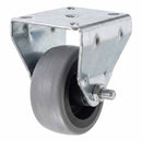 White Smoke Pressed Steel Fixed Castors With Grey Rubber on Black Polypropylene Wheel - 50mm to 100mm