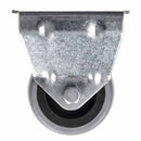 White Smoke Pressed Steel Fixed Castors With Grey Rubber on Black Polypropylene Wheel - 50mm to 100mm