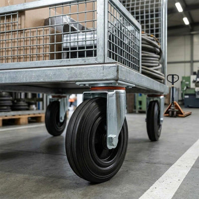 100mm Pressed Steel Swivel Castor with Black Rubber on Polypropylene Wheel - 75kg Load Capacity