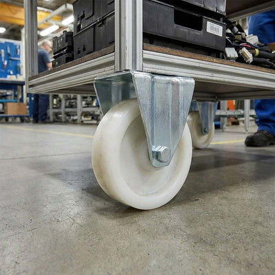 Pressed Steel Fixed Castors Wheel with White Nylon - 80mm-200mm, 120kg-230kg Load Capacity