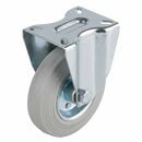 Pressed Steel Fixed Castors with Grey Rubber Wheel