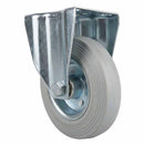 Pressed Steel Fixed Castors with Grey Rubber Wheel