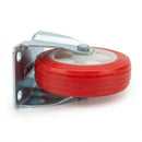 Pressed Steel Fixed Castors with Red Thermoplastic Wheel