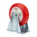 Pressed Steel Fixed Castors with Red Thermoplastic Wheel