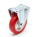 Pressed Steel Fixed Castors with Red Thermoplastic Wheel
