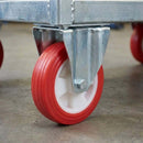 Slate Gray Pressed Steel Fixed Castors with Red Thermoplastic on White Nylon Wheel - 80mm-150mm