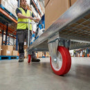 Dark Gray Pressed Steel Fixed Castors with Red Thermoplastic on White Nylon Wheel - 80mm-150mm