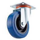 Pressed Steel Swivel Castors With Blue Rubber on Black Polypropylene Wheel - 100mm & 125mm