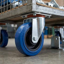 Pressed Steel Swivel Castors With Blue Rubber on Black Polypropylene Wheel - 100mm & 125mm