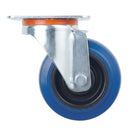 Pressed Steel Swivel Castors With Blue Rubber on Black Polypropylene Wheel - 100mm & 125mm