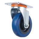 Pressed Steel Swivel Castors With Blue Rubber on Black Polypropylene Wheel - 100mm & 125mm