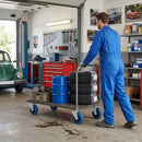 Pressed Steel Swivel Castors With Blue Rubber on Black Polypropylene Wheel - 100mm & 125mm