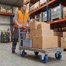 Pressed Steel Swivel Castors With Blue Rubber on Black Polypropylene Wheel - 100mm & 125mm