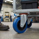 Pressed Steel Swivel Castors With Blue Rubber on Black Polypropylene Wheel - 100mm & 125mm
