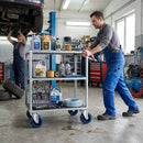 Pressed Steel Swivel Castors With Blue Rubber on Black Polypropylene Wheel - 100mm & 125mm