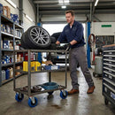 Pressed Steel Swivel Castors With Blue Rubber on Black Polypropylene Wheel - 100mm & 125mm