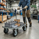 Pressed Steel Swivel Castors with Black Rubber on Pressed Steel Wheel - 80mm to 200mm